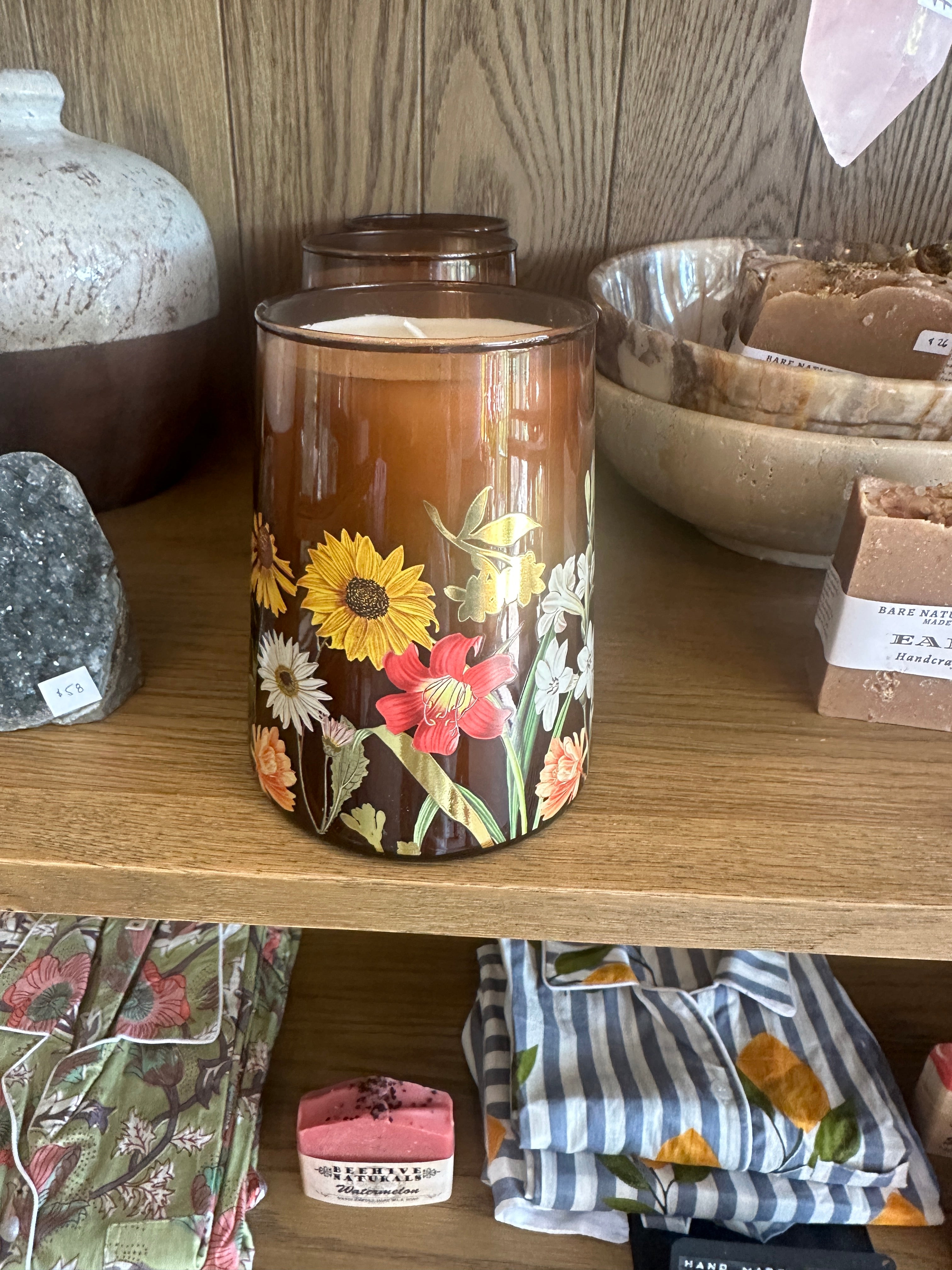 Hand Painted Glass Candle - India (Amber/Green)